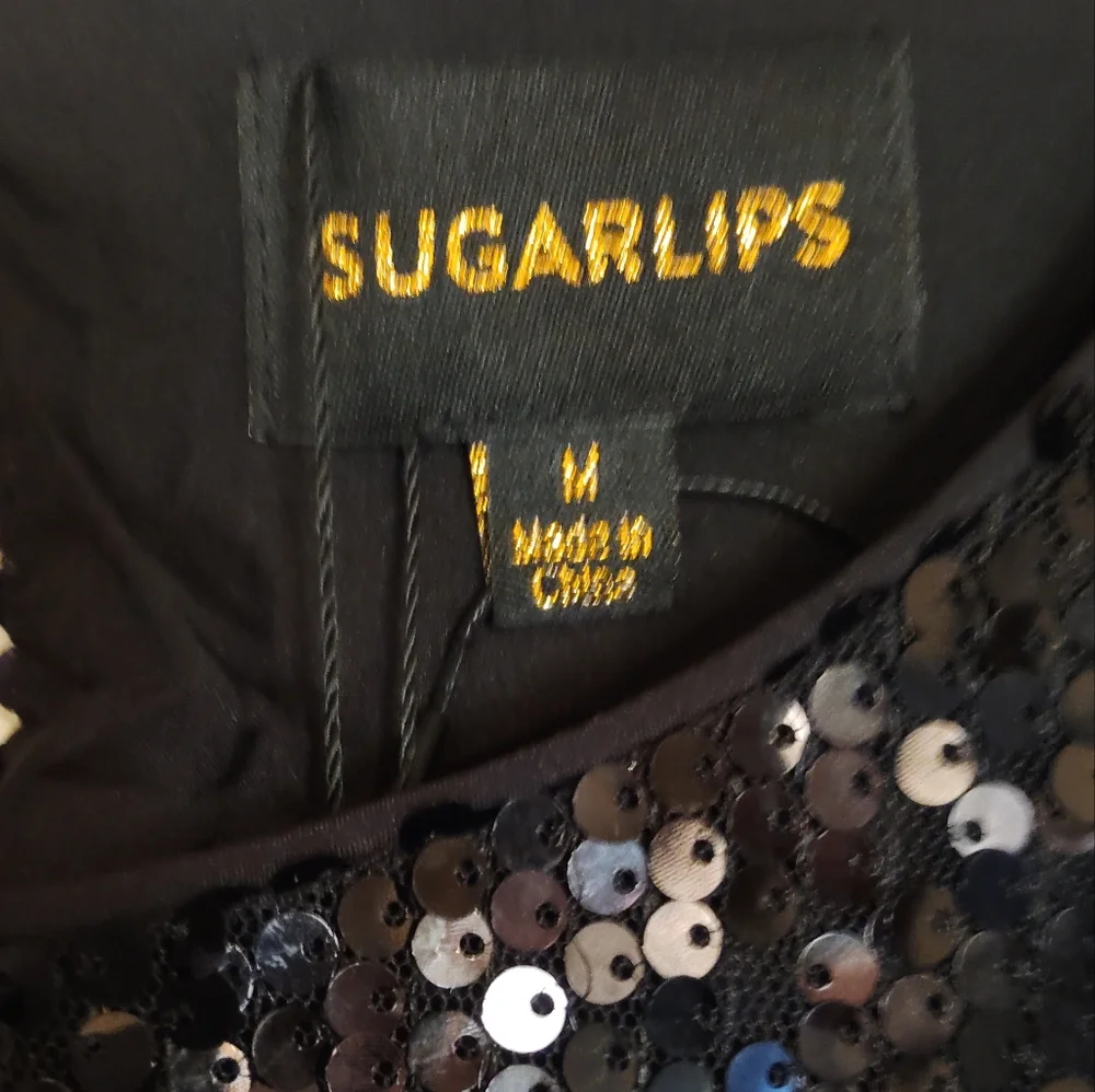 Sugar Lips Black Sequin Mini Dress Size M - Picture 3 of 13